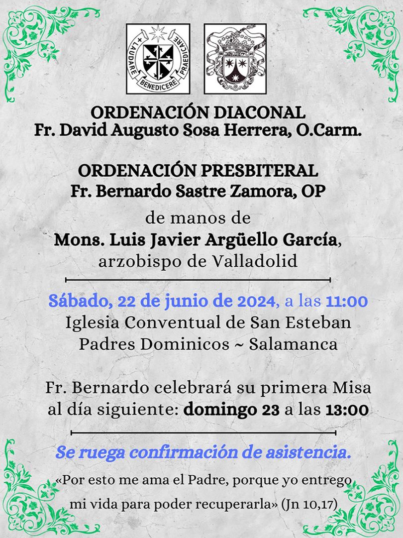 Ordenacion Sacerdotal de fr Bernardo Sastre en Salamanca